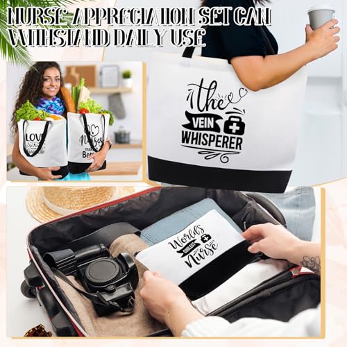 Paterr 24 Pcs Christmas Nurse Appreciation Gifts Bulk, Thank You Cna Canvas Tote Bags Makeup Cosmetic Bag with Handles
