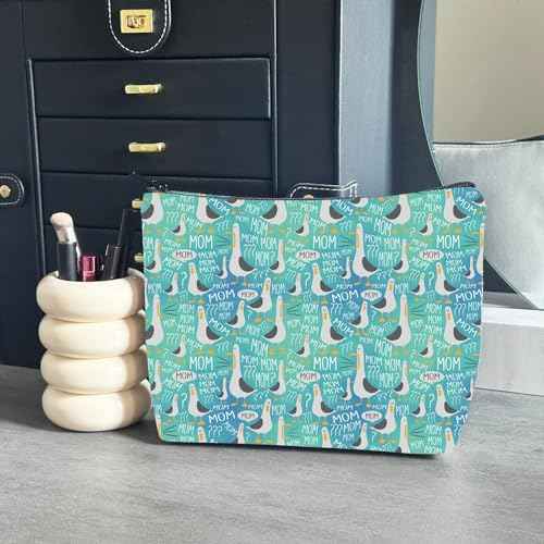 WCGXKO Seagull Mom Makeup Bag - Cosmetic Case - Turquoise - Cartoon Pattern - Reusable - Makeup, Travel, Toiletry - Women