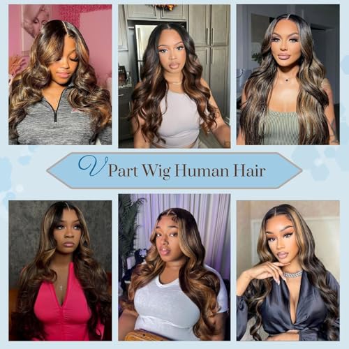 V Part Wig Human Hair Body Wave Upgrade Glueless Wigs Human Hair U part Vpart Human Hair Wig Beginner Friendly Real Hair wigs for Women 180% Density 20inch 1b-30