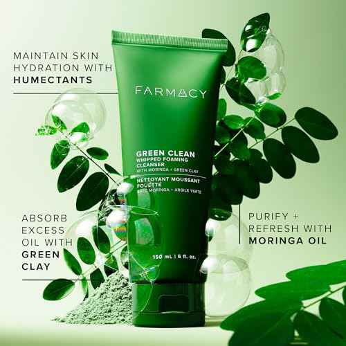 Farmacy Foaming Face Wash for Oily Skin - Whipped Greens Oil-Free Gentle Facial Cleanser + Exfoliator - Infused with Green Clay to Remove Impurities, Control Oil + Maintain Skin Hydration (150ml)