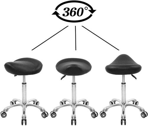 EASY LIFE Saddle Stool Rolling Chair Hydraulic Adjustable with Wheels for Office Home Salon Spa Studio (Black)