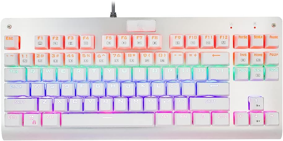 Z-77 75% Mechanical Keyboard – 87-Key Tenkeyless, Outemu Tactile Brown Switches, White Design, Multi-Color RGB Backlight, N-Key Rollover, Multiple Lighting Modes