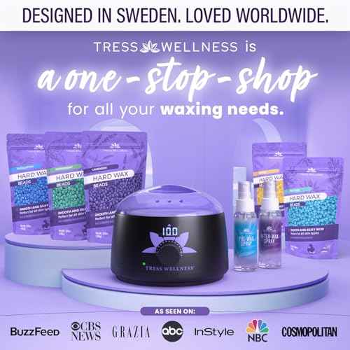 Tress Wellness Waxing Kit for Sensitive Skin, Safe for Face & Skin, Prep & Aftercare Spray, Easy to Use, At-Home Kit for Face, Bikini, Brazilian & Full Body - Digital Display, Black Purple Flower