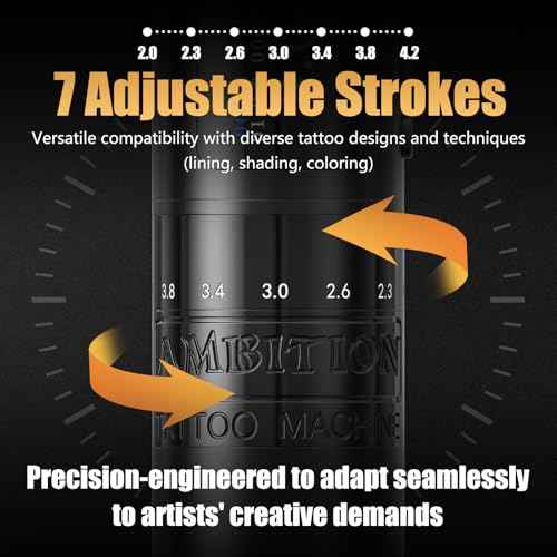 Ambition C1 Tattoo Kit, Cordless Complete Tattoo Gun Kit Pen Machine for Beginners, 7 Adjustable Strokes Rotary Tattoo Supply with Dual 1900 mAh Battery 40pcs Glory Cartridge Needles Set for Starter