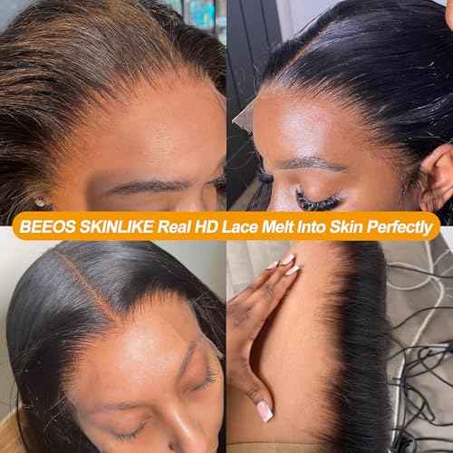 BEEOS Body Wave 2x6 SKINLIKE Real HD Lace Closure, 0.10mm Ultra-thin Invisible Lace Pre-Plucked Bleached Knots Natural Black Human Hair 18 Inch