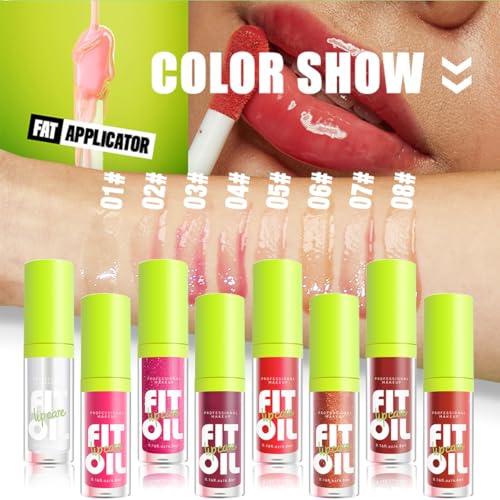 4 Colors Moisturizing Lip Oil Set, Big Brush Head Hydrating Lip Glow Oil, Shiny Moisturizing Lip Gloss, Nourishing & Non-Sticky Long Lasting Fresh Transparent Tinted Plumping Lip Oil- Set A