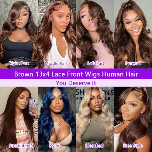 250% Density Body Wave Wigs Human Hair Pre Plucked 22 Inch Chocolate Brown Lace Front Wig Human Hair Brown Wig Pre Plucked Colored Frontal Wigs Human Hair