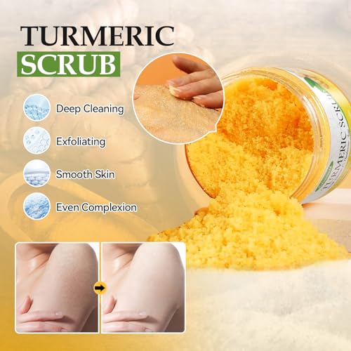 Turmeric Skin Care Set Even Skin Tone with Vitamin C, Skin Care Gift Set 4 In 1 Include Turmeric Soap Bar Turmeric Oil Turmeric Face Cream Turmeric Scrub, Face Moisturizer Skincare Set for Women
