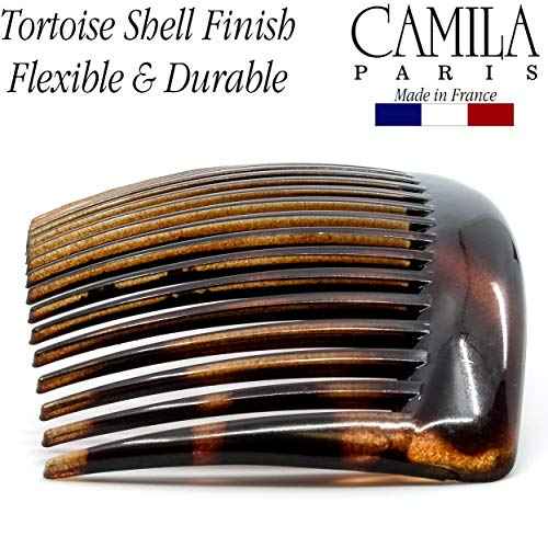 Camila Paris AD66/2 French Side Comb Large Curved Tortoiseshell Hair Combs for Women Fine Hair, 4 Inch Strong Hold Comb for Women Bun Chignon Up-Do Styling Girls Hairstyle Accessories, Made in France