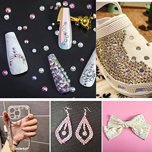 beadsland 144pcs Flat Back Crystal Rhinestones Round Gems for Nail Art and Craft Glue Fix, Crystal AB, 10mm, SS50/144pcs