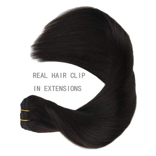 Ailiceehr Clips in Hair Extensions Seamless Human Hair Clips in Hair Extensions Natural Black 105g 22inch 8pcs Double Weft Thick Straight.