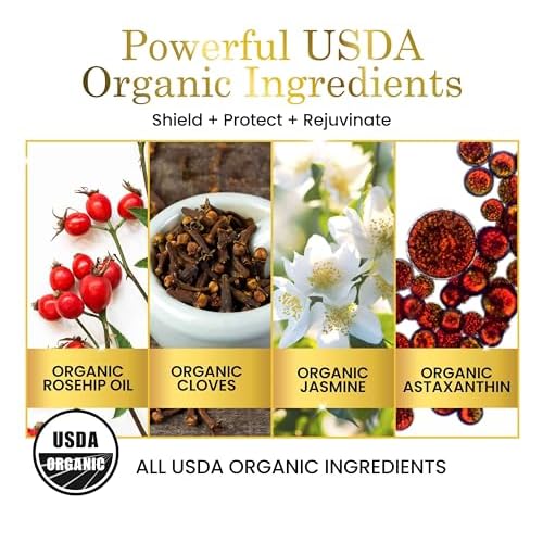 Luxe Beauty Organic Astaxanthin Serum - Concentrated Antioxidants - Also with Organic Rosehip Oil, Clove Oil, Raspberry Seed Oil, and More - Face Serum to Help Prevent Premature Skin Aging