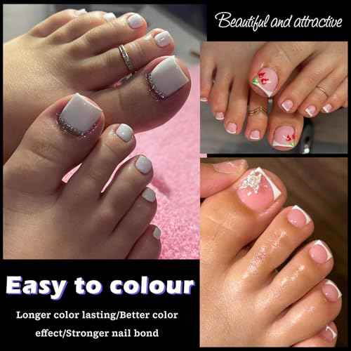 240pc French Fake Toenails Gel Toe Nail Tips Clear Press on Toenail, Short Square Toes Fake Nails Tips Clear Gel Toenails Extrension False Toe Nail Press ons Feet Artificial Toenail Tip Half Cover
