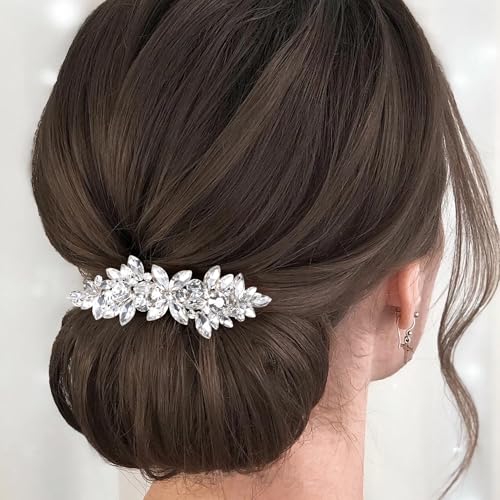 1 Pcs Silver Sparkly Rhinestone Hair Clips, Fancy Hair Clips for Women, Crystal Wedding Hair Clip, Rhinestone Hair Accessories for Wedding, Party, Bride, Long Hair