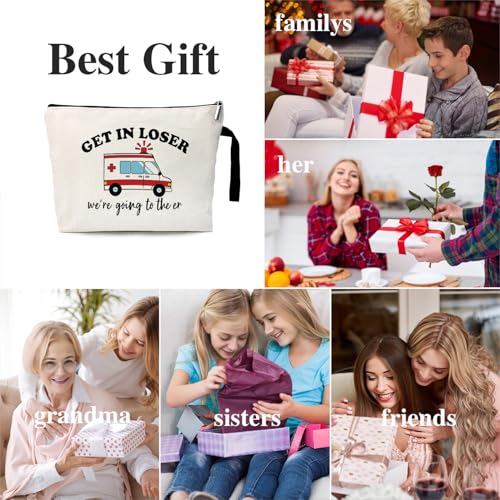 Get In Loser We're Going To The ER Funny Canvas Zipper Makeup Bag, Travel Accessories Storage Toiletries Bag, Gifts for Paramedic Emergency Medical Technician Ambulance Technician Nurse EMT