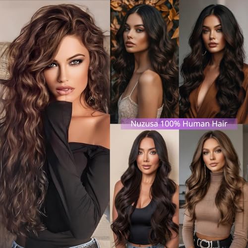 Clip in Hair Extensions Real Human Hair,100% Seamless Invisible Remy Human Hair Silky Straight,Clip Extensions for Women, 8pcs Per Set with Double Weft,2 Dark Brown,26inch 130g/4.6oz