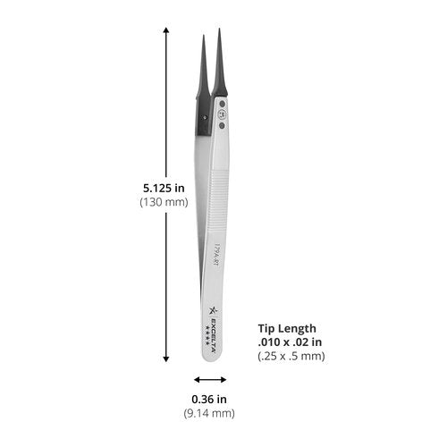 Excelta Straight Tweezers with Replaceable Tips, Anti-Magnetic Stainless Steel, ESD Safe, Heat Resistant up to 195°F, Ideal for Cleanroom Use, Superior