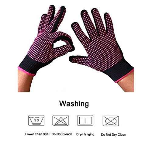 2 Pcs Professional Heat Resistant Glove for Hair Styling Heat Blocking Gloves for Curling, Flat Iron and Hair Styling Tools, Silicone Bump, Pink Edge