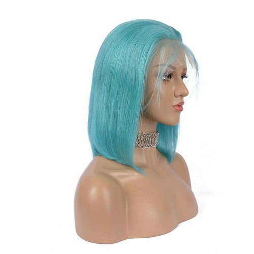 Guanyuhair Pre-plucked Short Bob Human Hair Lace Front Wigs Glueless Silky Straight 150% Full Density #Light Blue Free Part Bob Wigs For Black Women 14inch