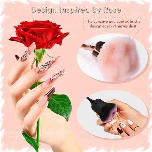 2 PCS Nail Dust Brush, Ultra Soft Nylon Dust Brush for Nails, Nail Brushes for Nail Art Cleaner Tools, Rose Shape Nail Brush & Makeup Brush
