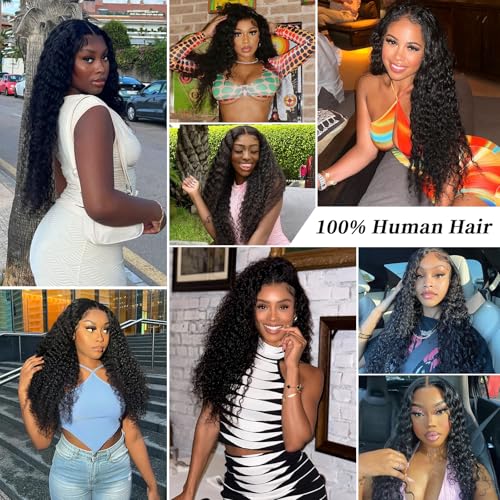 13x6 Deep Wave Lace Front Wigs Human Hair for Women HD Transparent Deep Curly Lace Frontal Wigs Pre Plucked with Baby Hair Natural color(26 Inch)