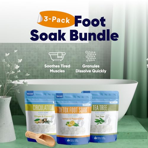 Foot Soak Salts Bundle 3 Pack with Scoop DIY at Home Spa with USP Epsom Salt and Pure Essential Oils in BPA Free Pouch with Easy Press Lock Seal (2 Lbs Each 6 Lbs Total)