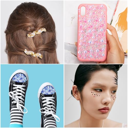 250g Flatback Pearls and Rhinestones for Bedazzling, 5 Colors Flat Back Pearls and Sequins for Crafting, 3mm-8mm Bedazzler Gems Kit for DIY Nail Shoes Clothes Tumblers Art