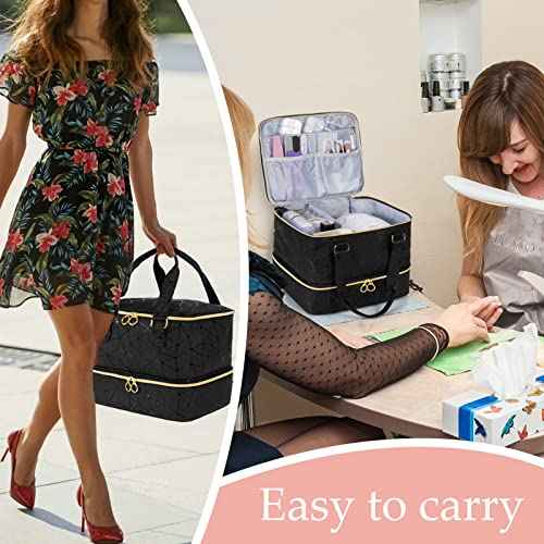 Uross Nail Polish Organizer Bag Holds 42 Bottles Nail Polish & Nail Lamp, Gel Nail Polish Organizers and Storage box for Nail Tech, Nail Kit Supplies Organizer Case - Black