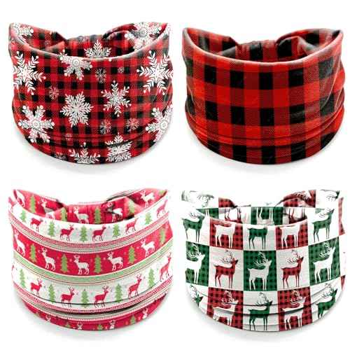 4Pcs Christmas Headbands for Women - Snowflake Plaid Holiday Hair Bands, Festive Gift Hair Accessories (Plaid)