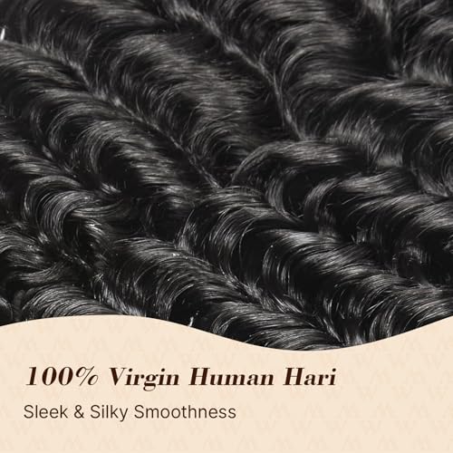 Wequeen 16A Deep Wave Human Hair Bundles 14 16 18 Inch 100% Unprocessed Brazilian Virgin Hair Quick Weave Bundles Human Hair Extensions Real Human Hair, Natural Black