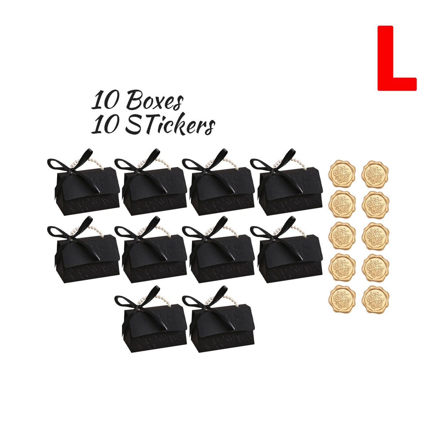 10 Black Gift Boxes with Golden Seal Stickers for Presents