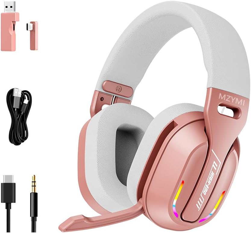 2.4GHz Wireless Gaming Headset for PC, PS5, PS4, Switch - Bluetooth 5.4, 20H Battery, with ENC Noise Canceling Microphone, Cool Lighting, 40mm Drivers,for Wired Mode Xbox Series -Black
