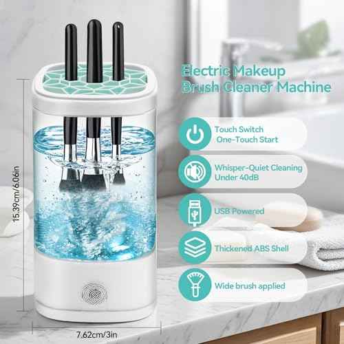 Efficient Electric Makeup Brush Cleaner Machine? 8000 RPM Automatic Cleaner with Multi-Size Silicone Holder, Deep Cleans Makeup Brushes and Sponges White