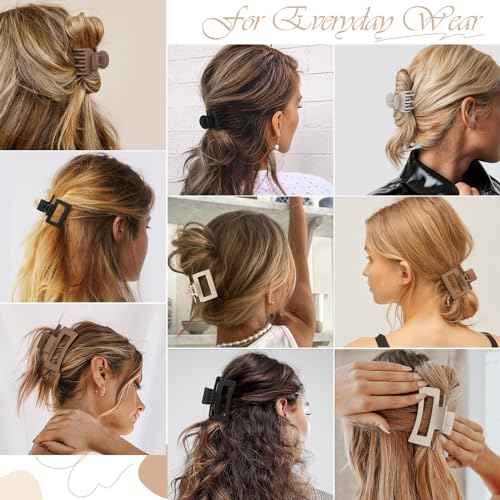 Medium Claw Hair Clips Set for Women - 3 Styles, 9 pcs Rectangle Clips for Thick Hair, Square Clips for Thin Hair - Brown