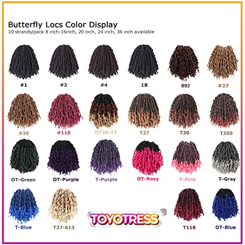 TOYOTRESS Butterfly Locs Crochet Hair - 10 inch 8 Pcs Pre-twisted Distressed Crochet Braids Pre-looped Synthetic Braiding Hair Extensions (10 Inch,T30)