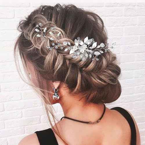 Crystal Wedding Hair Accessories - Hair Comb with Rhinestone Hair Pins and Pearls for Bride, Bridesmaids, Flower Girls (Silver)