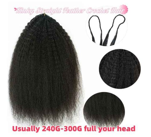 Kinky Straight Feather Crochet Hair Extensions Pre Looped Crochet Human Hair Curly For Black Women Pre Separated Knotless Crochet Hair 16Inch 120g