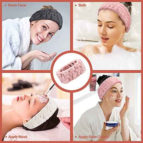 Chuangdi 3 Pieces Spa Headband for Women Facial Makeup Headband Soft Terry Cloth Hairband for Washing Face Mask Spa Shower Gifts(Pink, Milky-White, Dark Grey)