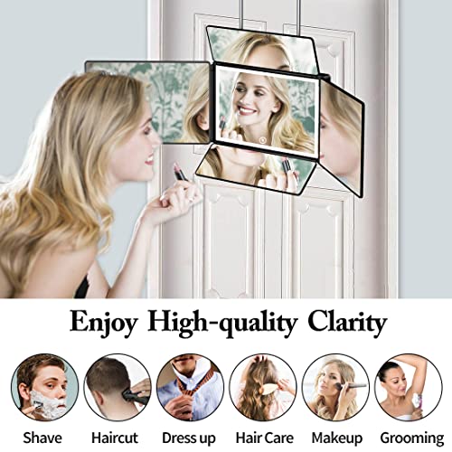 UHdod 5 Way Mirror for Hair Cutting with LED Light, 360¡Æ Barber Mirrors with Adjustable Height Brackets, Makeup Mirror for Self Cut, Shaving, Grooming, Good Gifts for Men Women