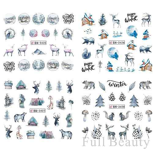 12 Sheets Christmas Nail Stickers Christmas Tree Elk Snowflake Water Transfer Nail Decals Holographic Christmas Day Nail Art Sticker Decal Nail Art Design for Women DIY Supplies Manicure Decoration