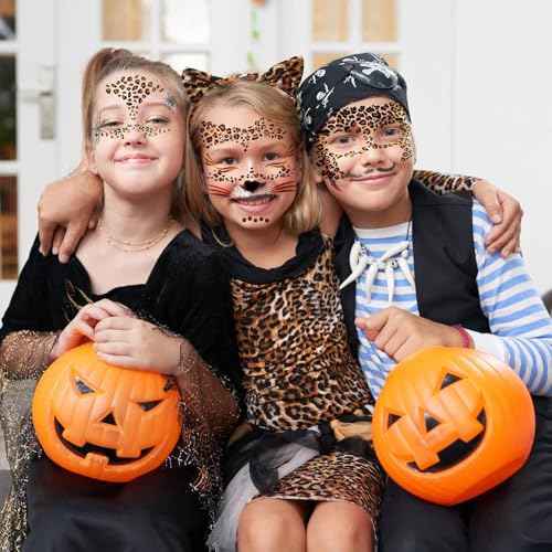 8 Sheets Gold Glitter Leopard Face Temporary Tattoos Stickers, Glitter Fake Cheetah Face Whisker Tattoos Stickers for Halloween Costume Makeup for Kids Adults Women Men