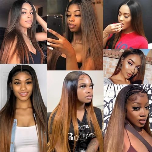 Ombre Straight Human Hair 3 Bundles Brazilian Straight Weaves 3 Tone 1b 4 30 Color Ombre Brazilian Straight Hair Bundle Virgin Hair Ombre Human Hair Bundle for Black Women 12 14 16inch