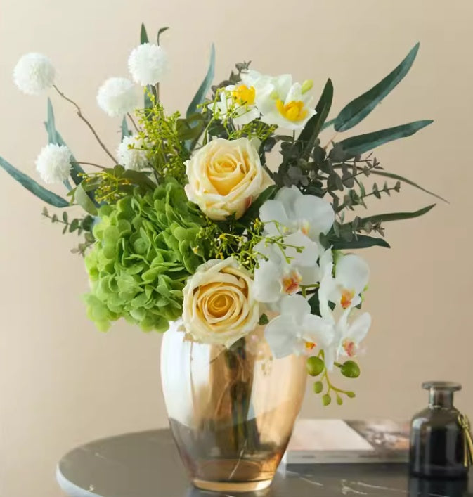 Artificial Flower Arrangement with Vase - Flower Bouquet Decor for Home & Restaurant