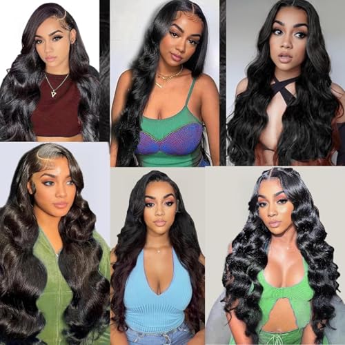 Human Hair Bundles Body Wave 24 26 28 Inch Body Wave Human Hair Weave 3 Bundles Silky Hair Bundles Brazilian 3 Bundles Human Hair Extensions for Women Deals Natural Black Bundles
