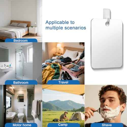 Shower Mirror Fogless for Shaving, Bathroom Accessories No Fog Shaving Mirror, 7"x5" Shatterproof Men's Woman Wall Mirrors, Anti Fog Makeup Small Mirror Travel Camping