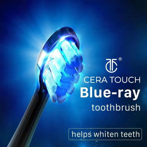 CERA TOUCH 6 Blue LED Whitening Electric Toothbrush| Electric Toothbrush for Adults | 4 Modes With Smart Timer Plaque Removal & Memory Function | 2Heads | IPX7 Waterproof |Travel Case |WirelessCharger