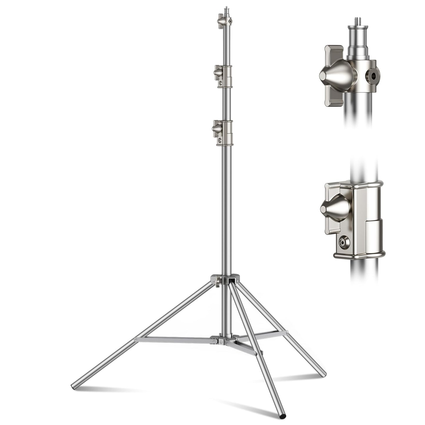 9.2 FT Stainless Steel Photography Stand, Heavy Duty Tripod With 1/4" to 3/8" Screw Adapter for Strobe, LED Video Light, Ring Light, Monolight, Softbox