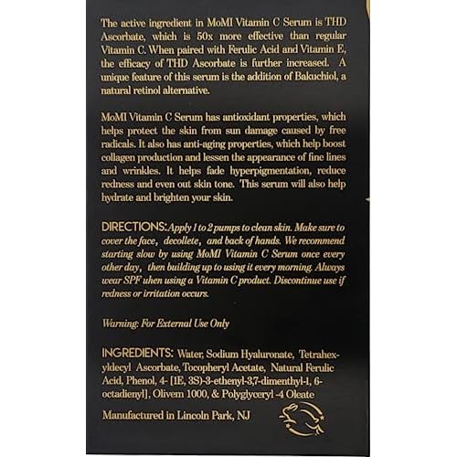 M?MI Vitamin C Serum with Bakuchiol. Brightening, firming, helps with hyperpigmentation. Contains 20% THD Ascorbate, HA, Ferulic Acid, Vitamin E and Bakuchiol,