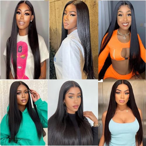 Skin Straight 13x4 Lace Front Wigs Human Hair with Baby Hair for Women Straight HD Transparent Lace Frontal Wigs Human Hair Pre Plucked Glueless Wigs Natural Black Color 22 Inch 180 Density