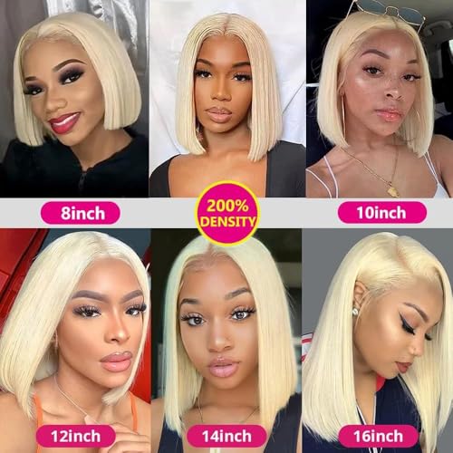 613 Lace Front Wigs Human Hair 200% Density 13x4 HD Lace Frontal Wig Pre Plucked With Baby Hair Glueless Short Straight Bob Wigs for Women (Blonde, 16 inch)